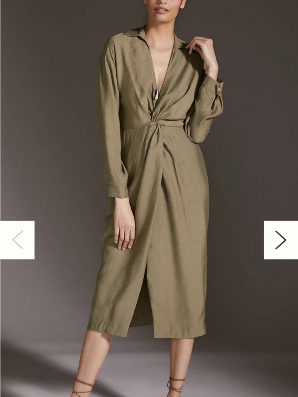 Anthropologie Olive Twist-Front Midi Dress - Picture 1 of 11